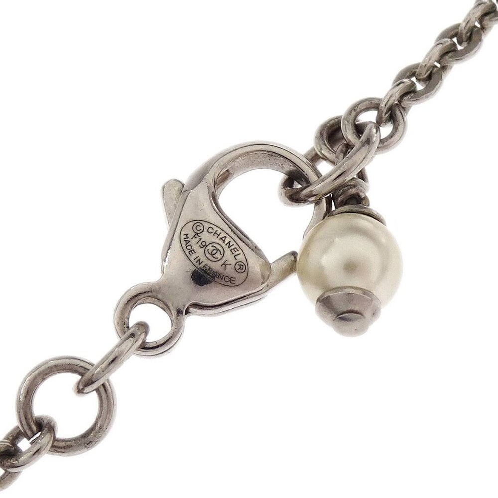 Chanel CC Chain Necklace Pendant Silver Artificial Pearl Rhinestone F19K 117773 - Picture 7 of 8